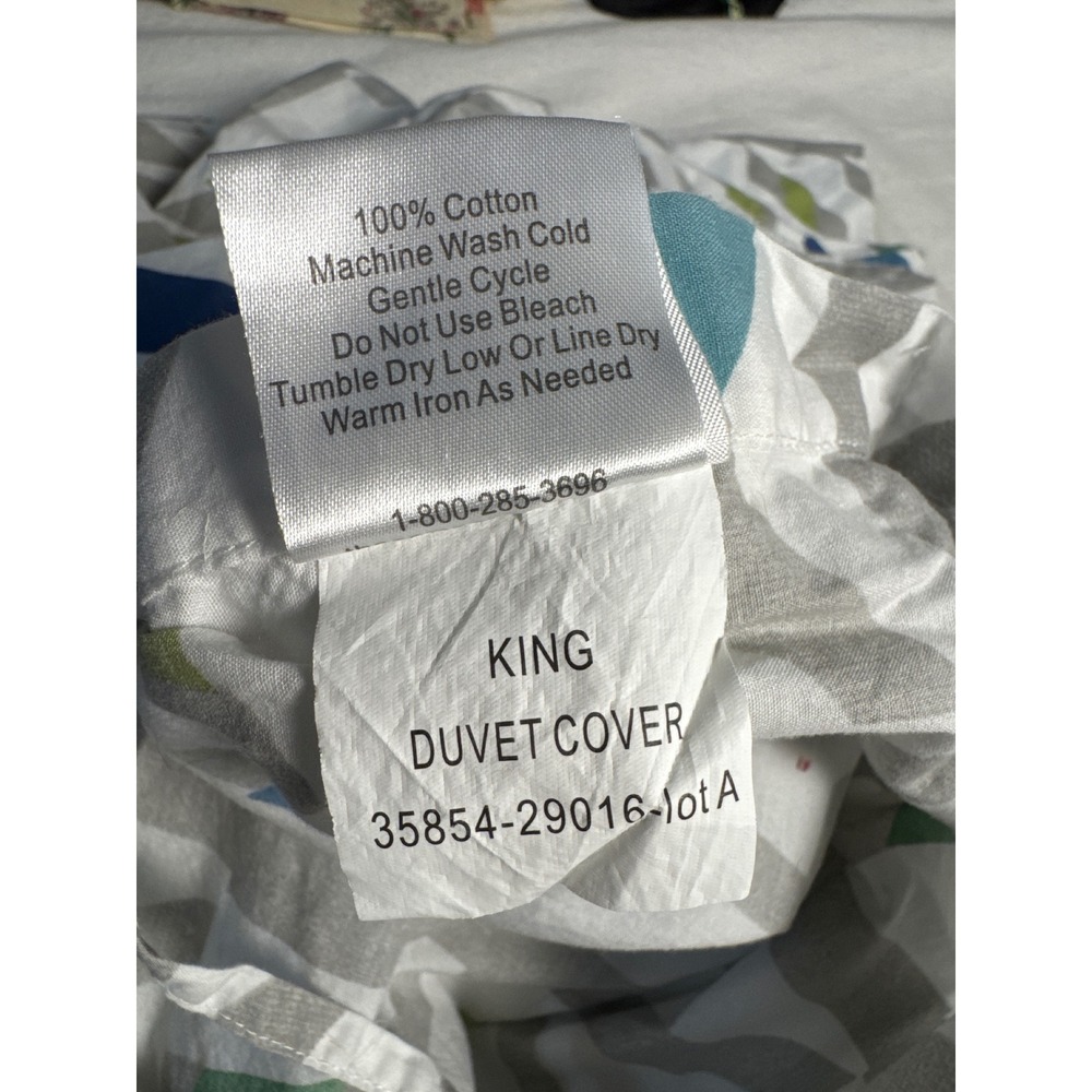 The Company Store Duvet Cover King White Blue Green Geometric Contemporary - Picture 6 of 8